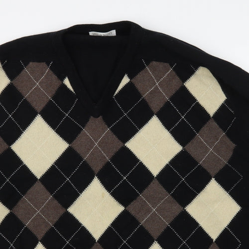 Lyle & Scott Mens Black V-Neck Argyle/Diamond Acrylic Pullover Jumper Size XL