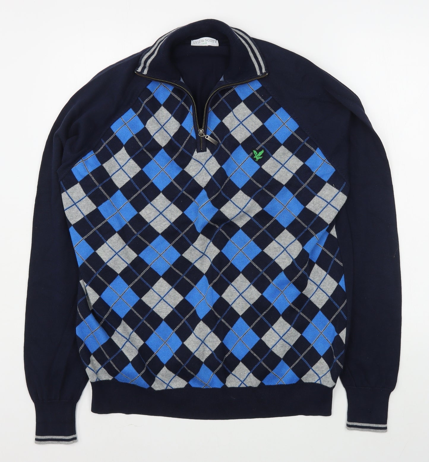 Lyle & Scott Mens Blue V-Neck Argyle/Diamond Cotton Pullover Jumper Size XL