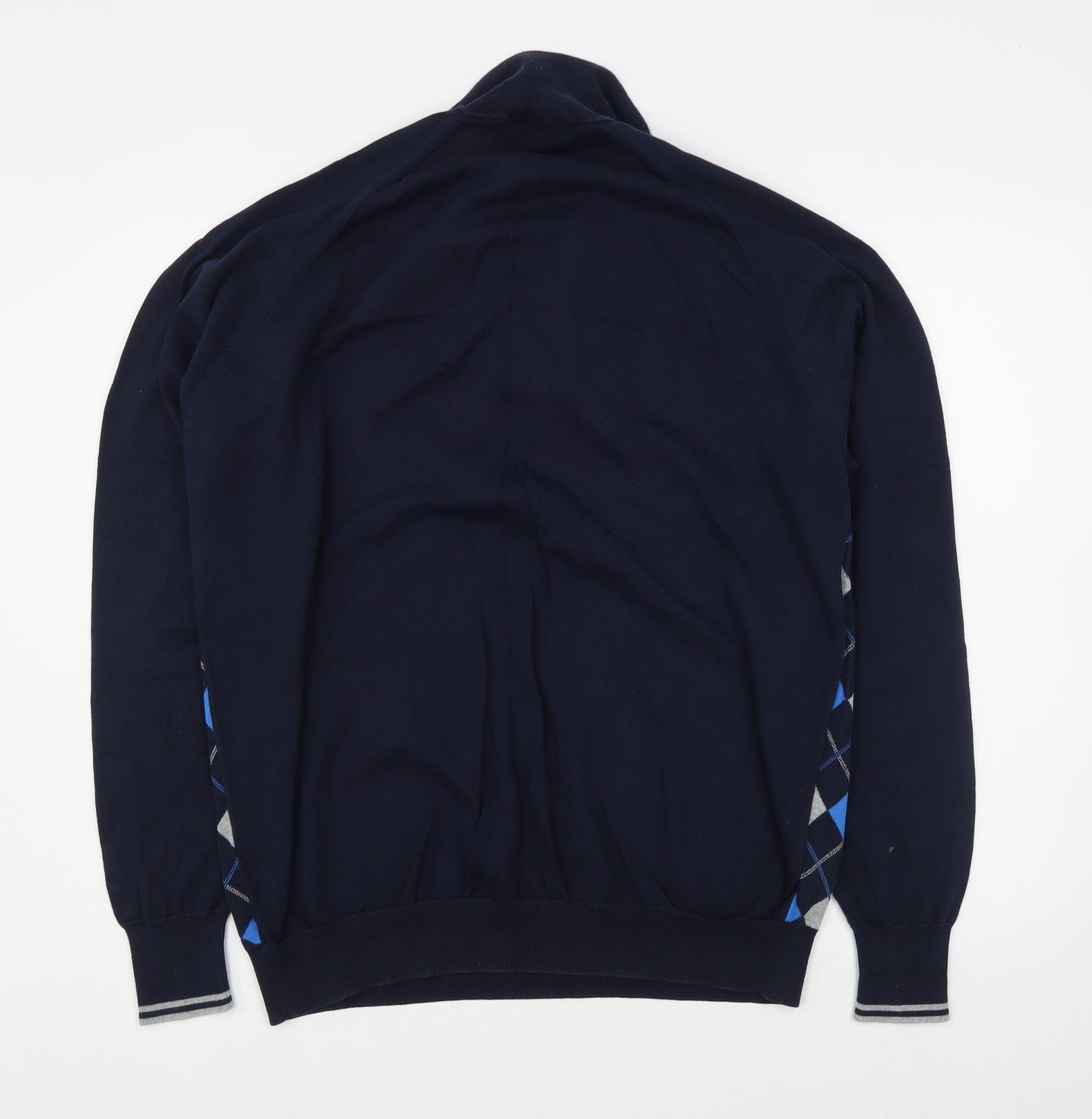 Lyle & Scott Mens Blue V-Neck Argyle/Diamond Cotton Pullover Jumper Size XL
