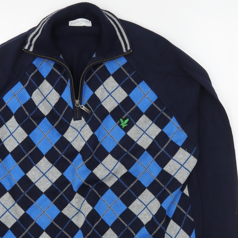 Lyle & Scott Mens Blue V-Neck Argyle/Diamond Cotton Pullover Jumper Size XL