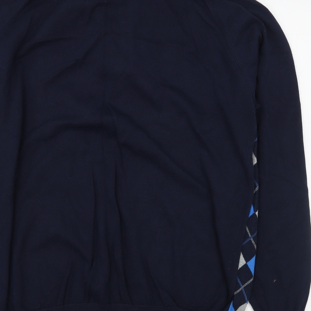 Lyle & Scott Mens Blue V-Neck Argyle/Diamond Cotton Pullover Jumper Size XL