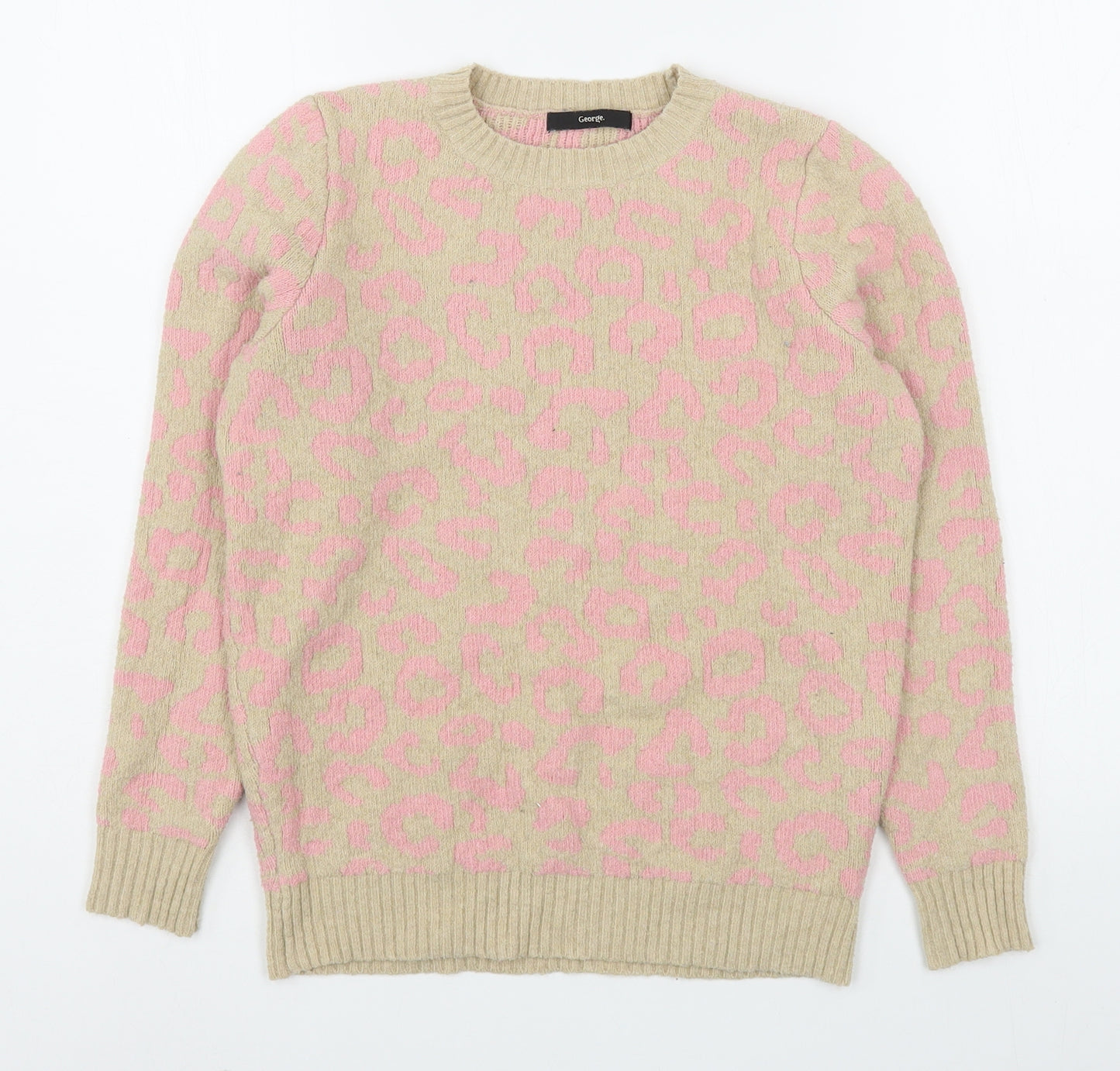 George Girls Beige Round Neck Animal Print Polyester Pullover Jumper Size 12-13 Years  Pullover