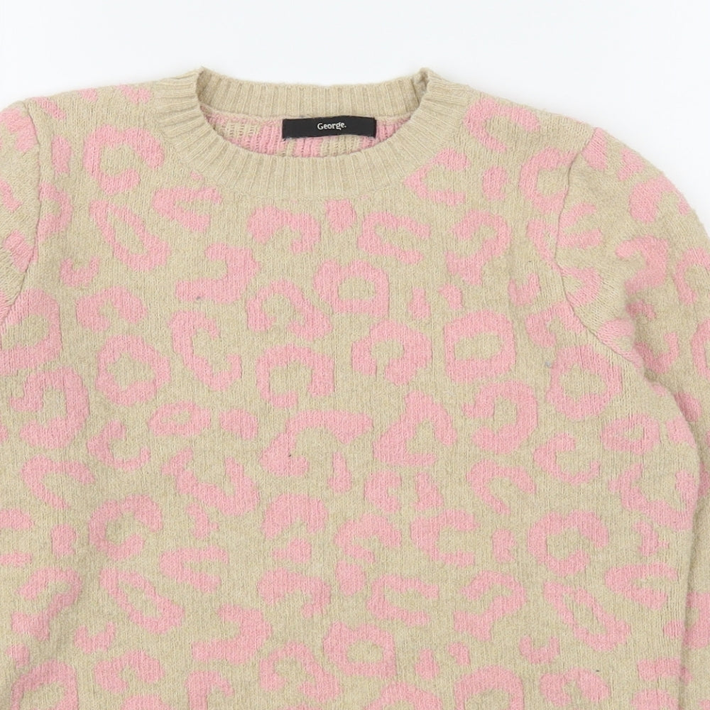 George Girls Beige Round Neck Animal Print Polyester Pullover Jumper Size 12-13 Years  Pullover