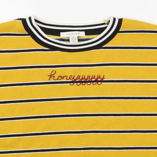 Primark Womens Yellow Striped Cotton Pullover Sweatshirt Size M  Pullover - Cropped
