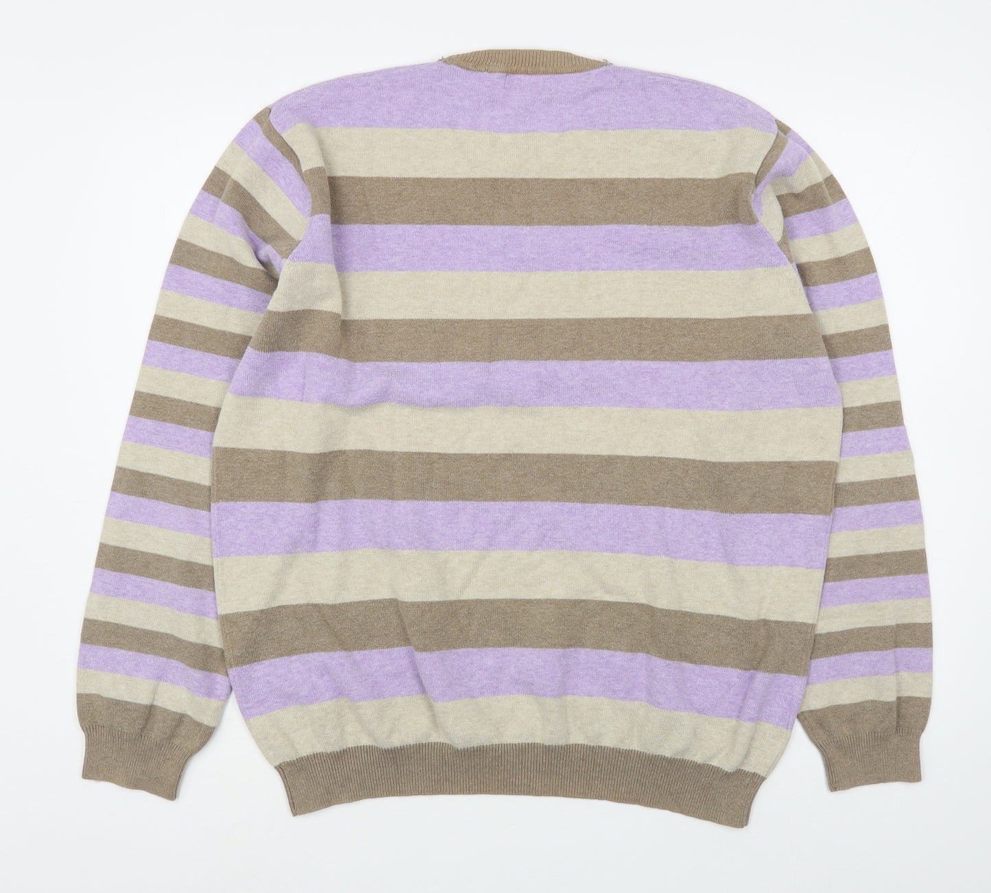 Jeff & Co Mens Multicoloured Round Neck Striped Cotton Pullover Jumper Size L