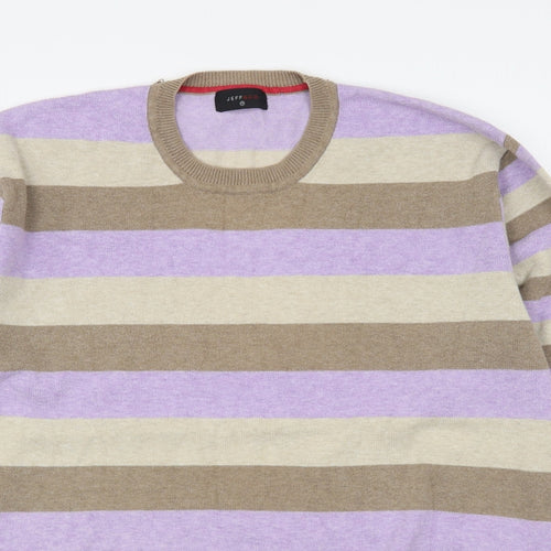 Jeff & Co Mens Multicoloured Round Neck Striped Cotton Pullover Jumper Size L