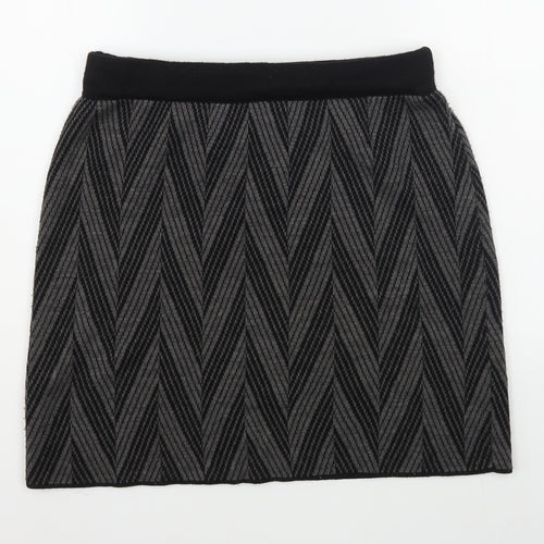 Kenar Womens Black Striped Acrylic A-Line Skirt Size L