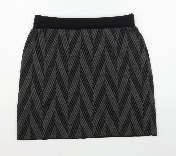 Kenar Womens Black Striped Acrylic A-Line Skirt Size L