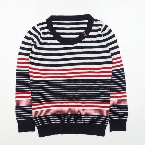 EWM Womens Multicoloured Scoop Neck Striped Cotton Pullover Jumper Size S