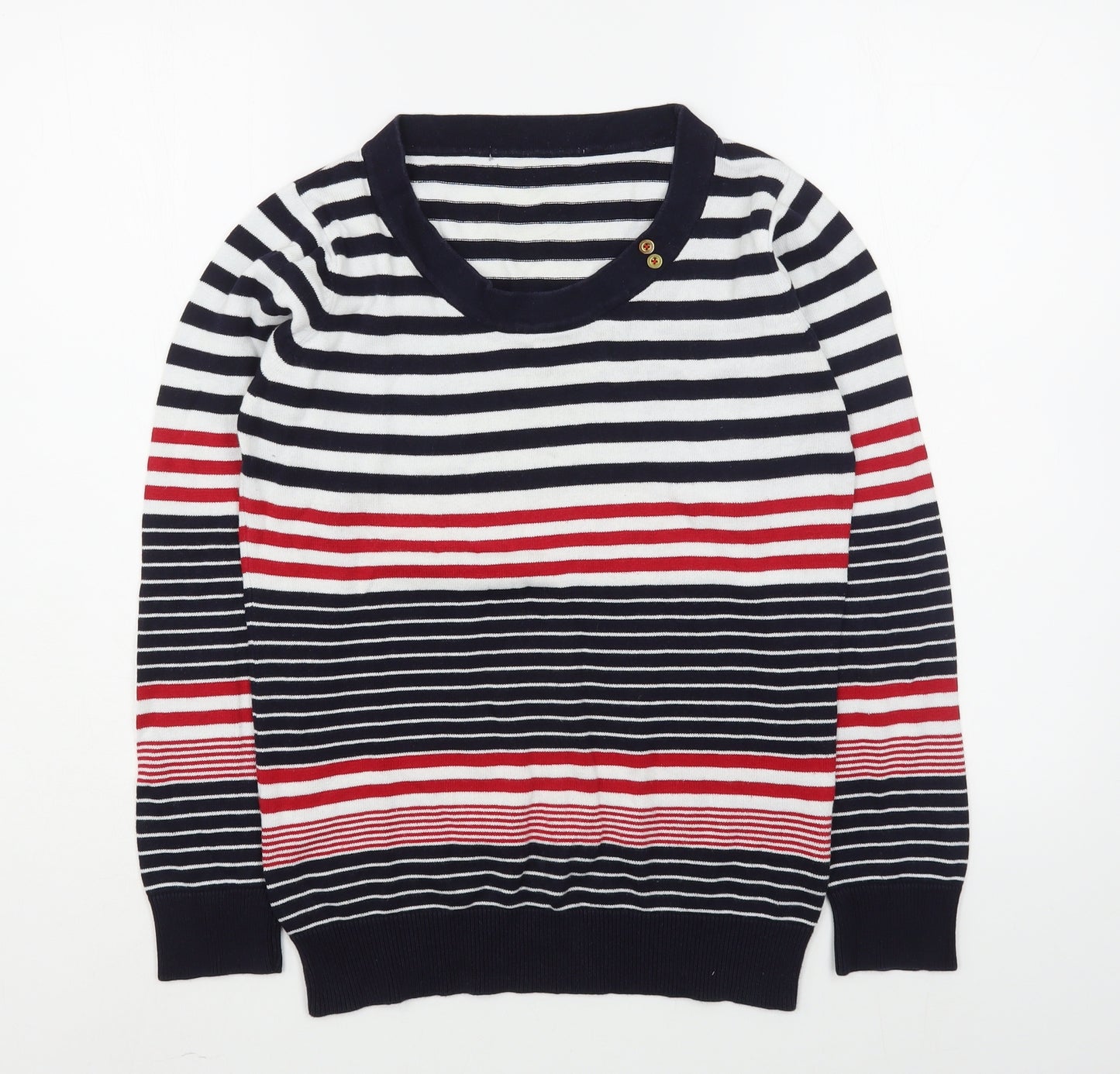 EWM Womens Multicoloured Scoop Neck Striped Cotton Pullover Jumper Size S