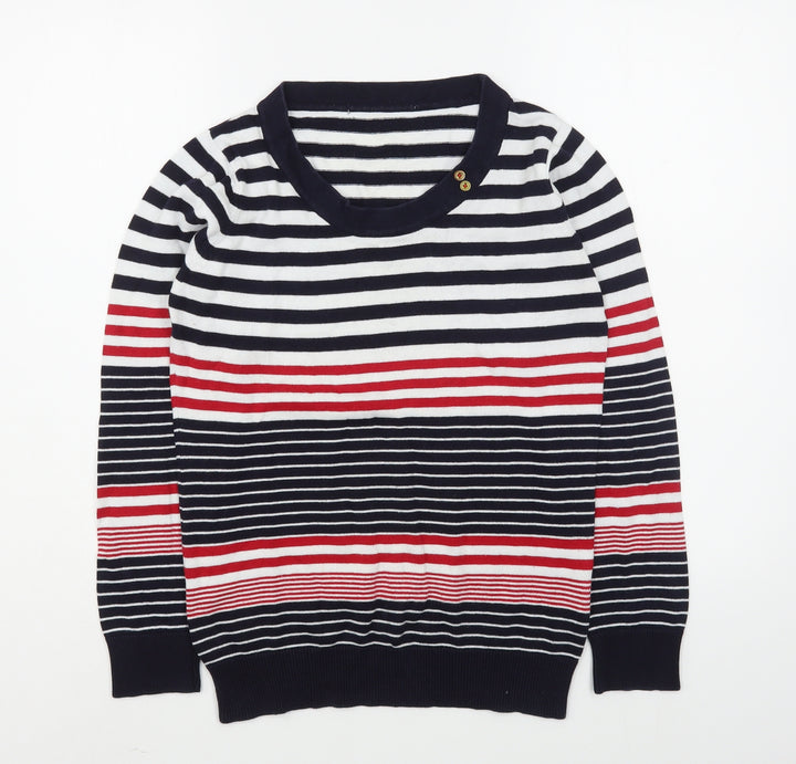 EWM Womens Multicoloured Scoop Neck Striped Cotton Pullover Jumper Size S