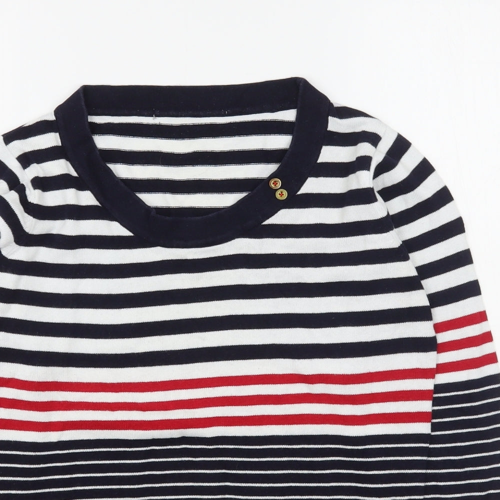 EWM Womens Multicoloured Scoop Neck Striped Cotton Pullover Jumper Size S