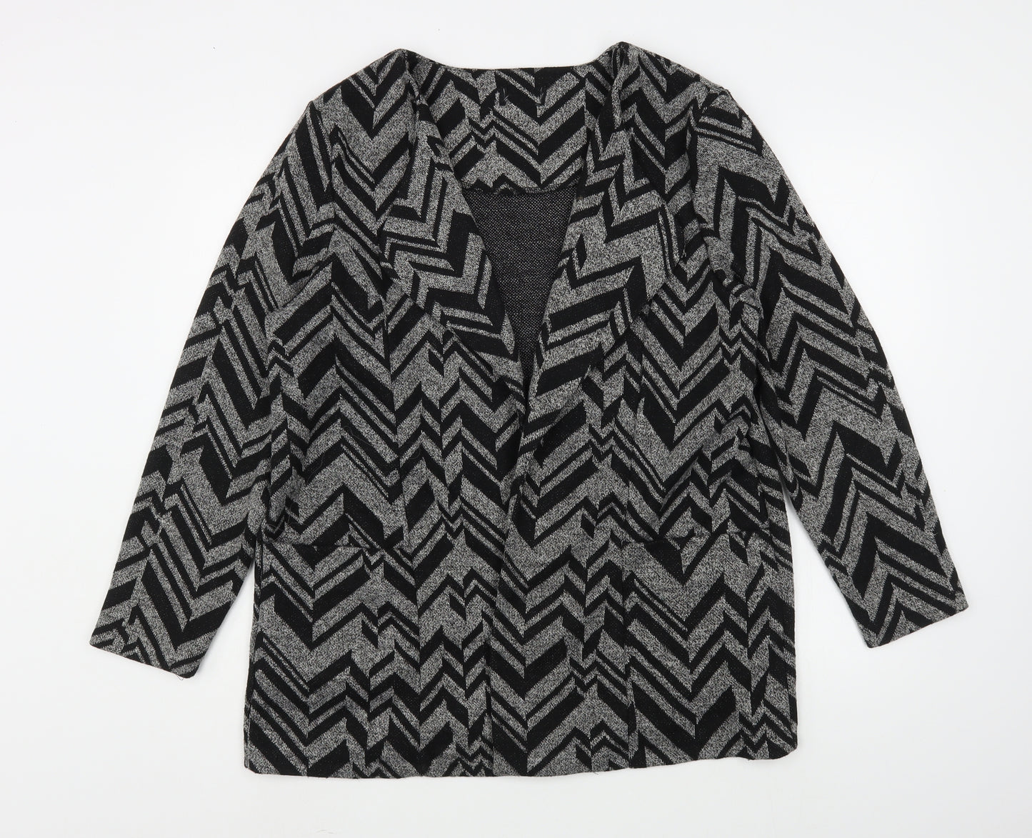 Klass Womens Black V-Neck Striped Polyester Cardigan Jumper Size 2XL