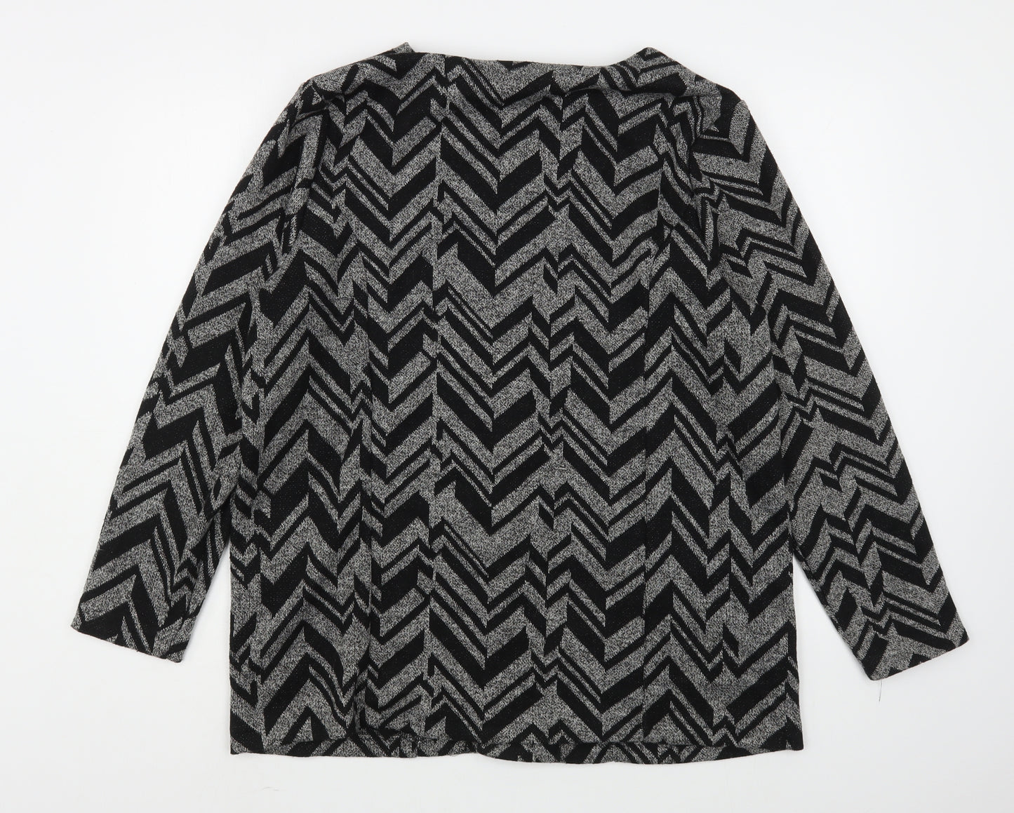 Klass Womens Black V-Neck Striped Polyester Cardigan Jumper Size 2XL