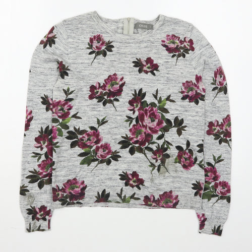 Oasis Womens Multicoloured Scoop Neck Floral 100% Cotton Pullover Jumper Size S
