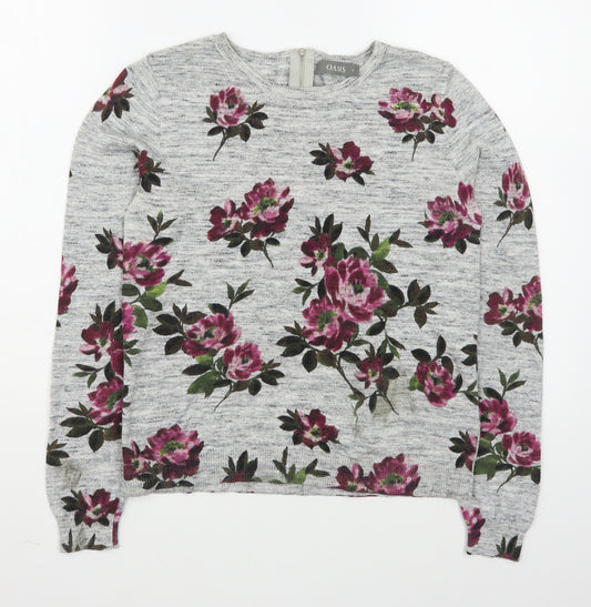 Front view of Oasis women’s multicoloured scoop neck floral 100% cotton jumper, size S