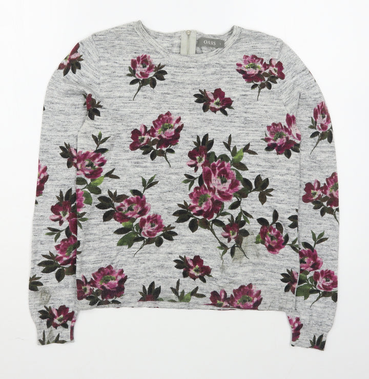Oasis Womens Multicoloured Scoop Neck Floral 100% Cotton Pullover Jumper Size S