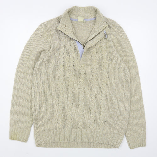 Cotton Traders Mens Beige High Neck  Cotton Pullover Jumper Size M