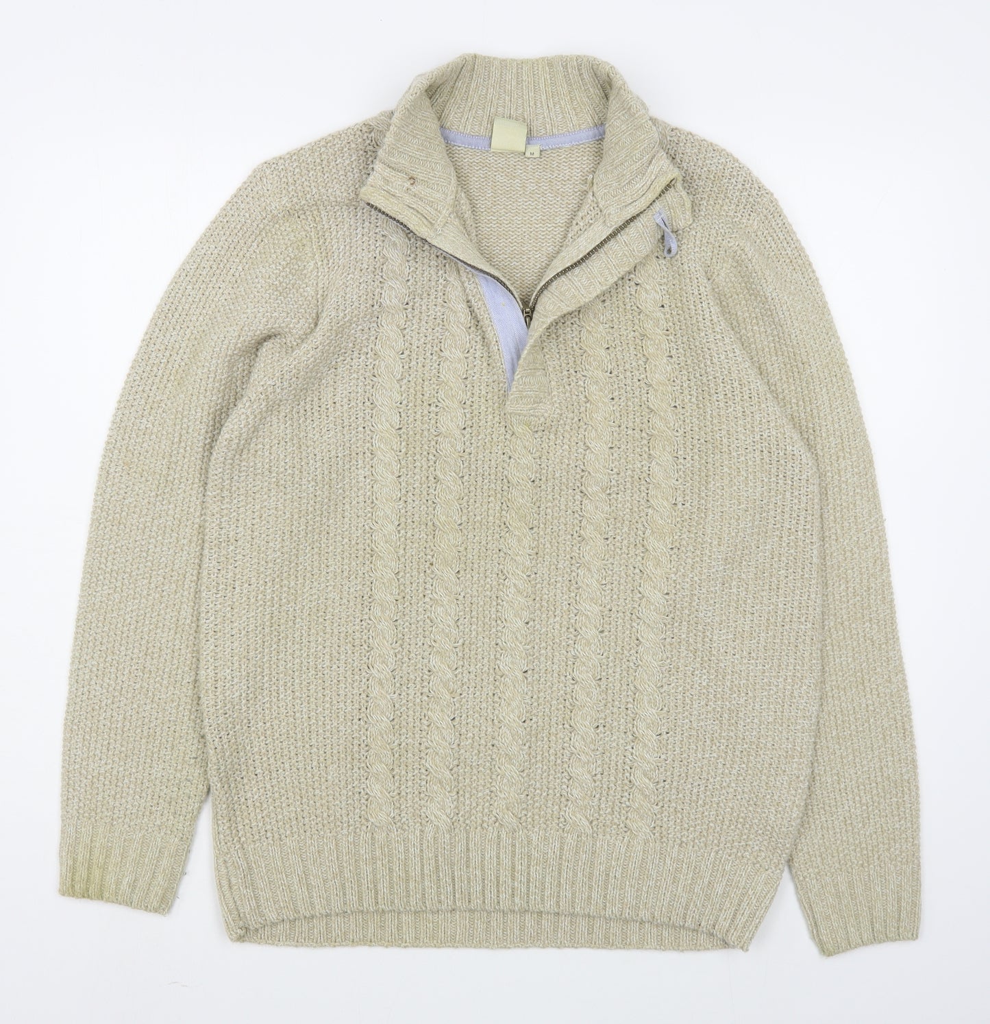 Cotton Traders Mens Beige High Neck  Cotton Pullover Jumper Size M