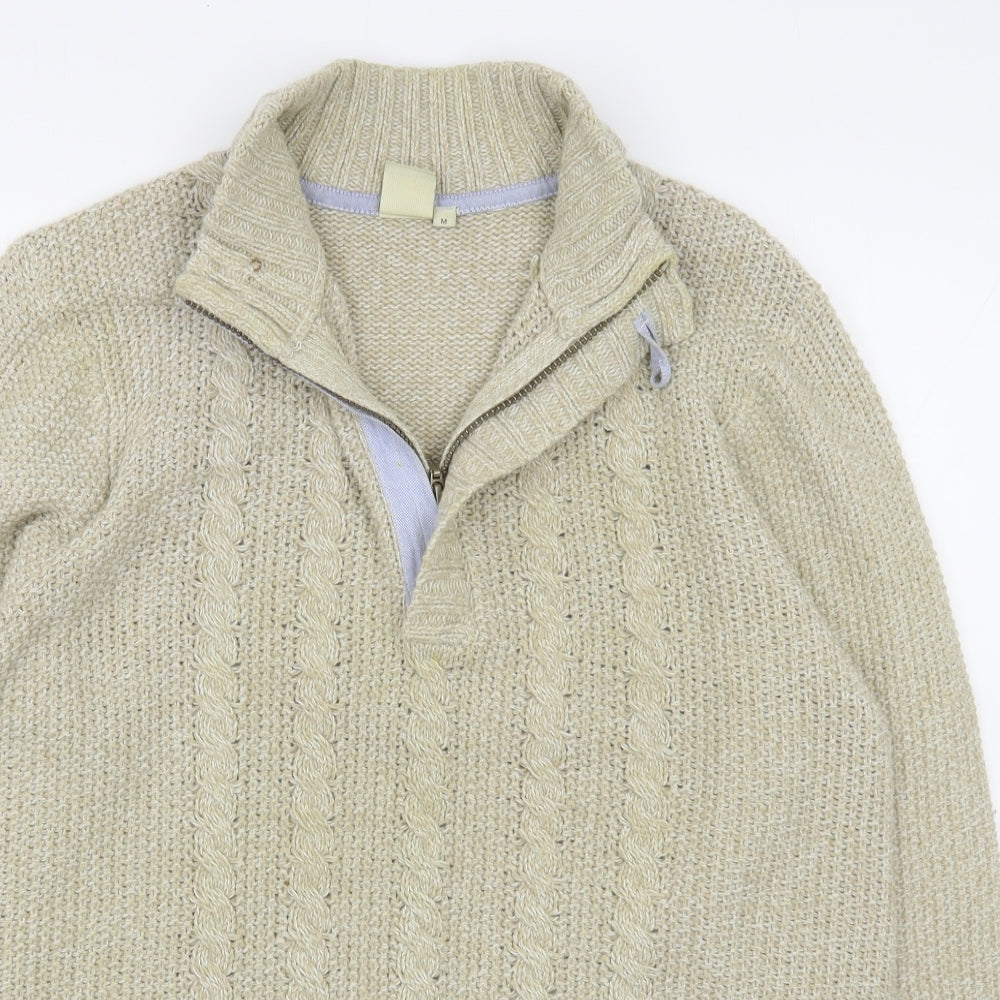 Cotton Traders Mens Beige High Neck  Cotton Pullover Jumper Size M