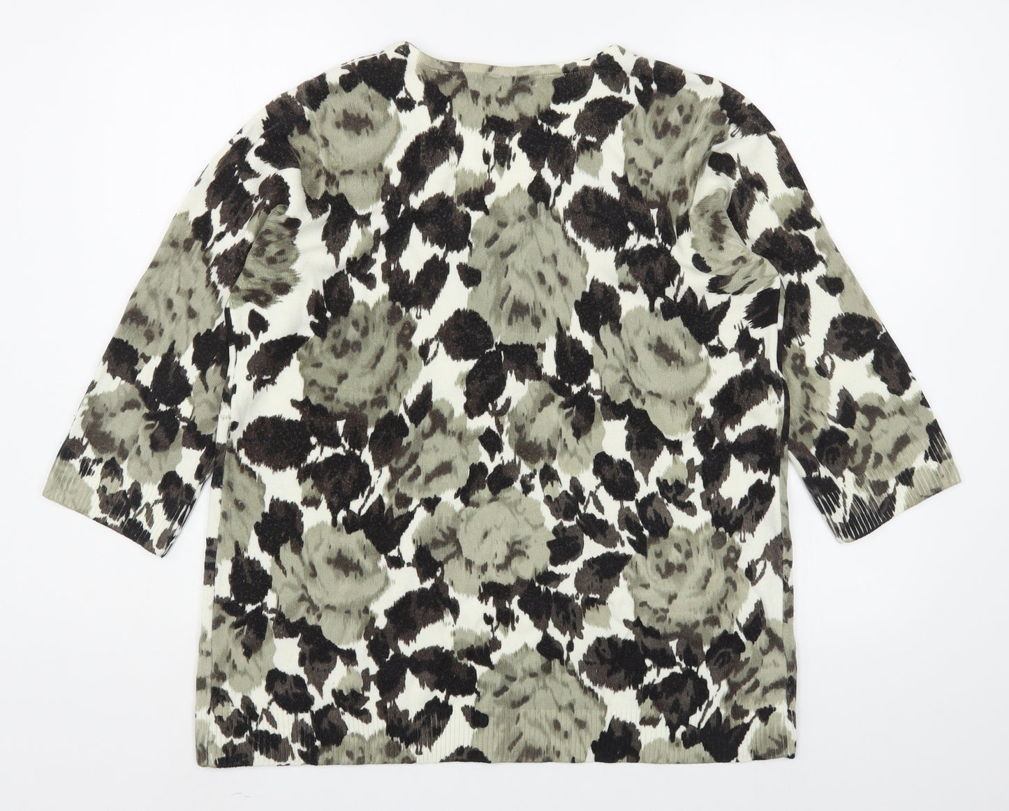 M&Co Womens Grey V-Neck Floral Acrylic Pullover Jumper Size 18