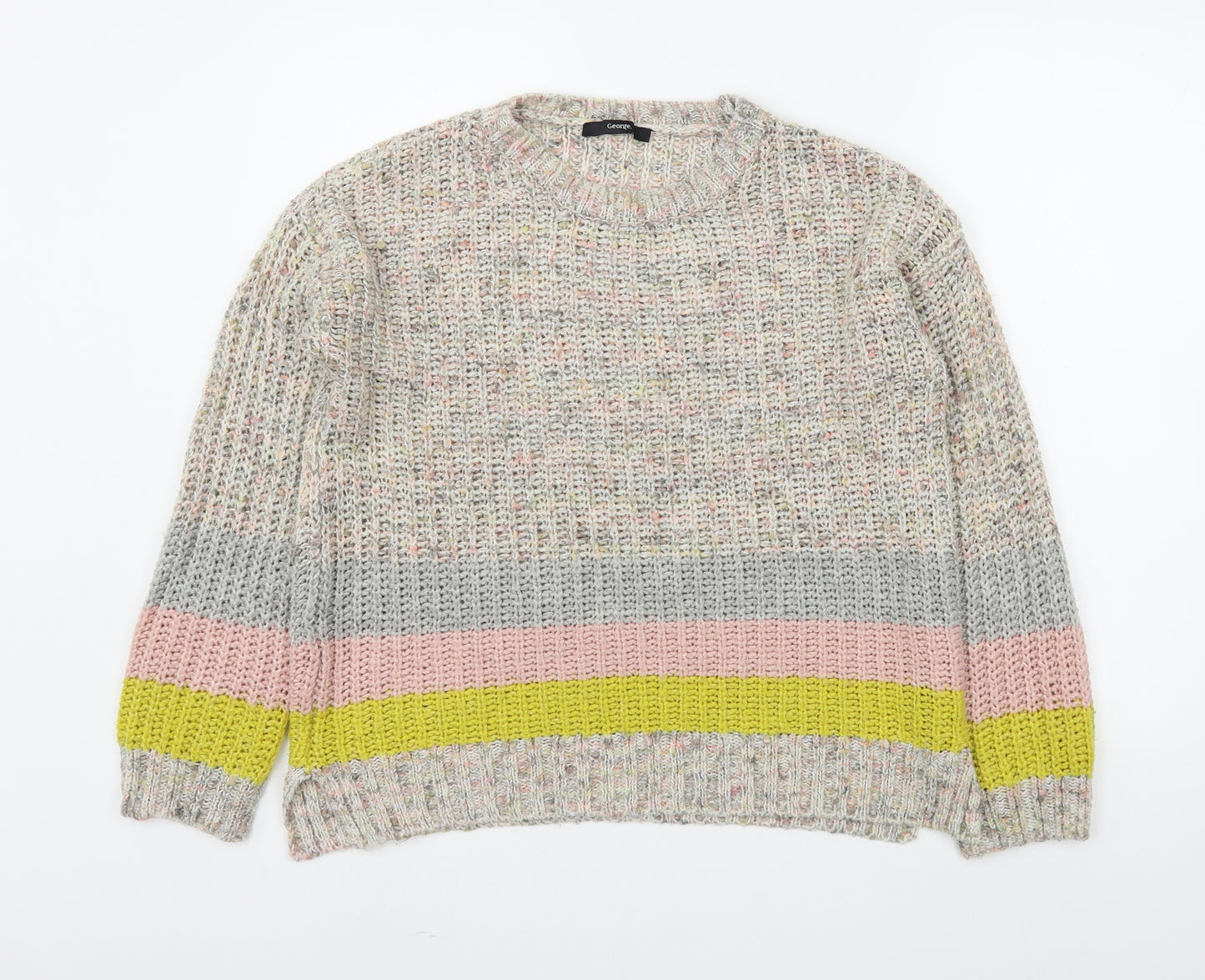 George Womens Multicoloured Round Neck Striped Acrylic Pullover Jumper Size S