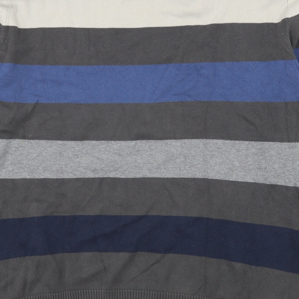XSide Mens Grey Round Neck Striped Cotton Pullover Jumper Size 2XL
