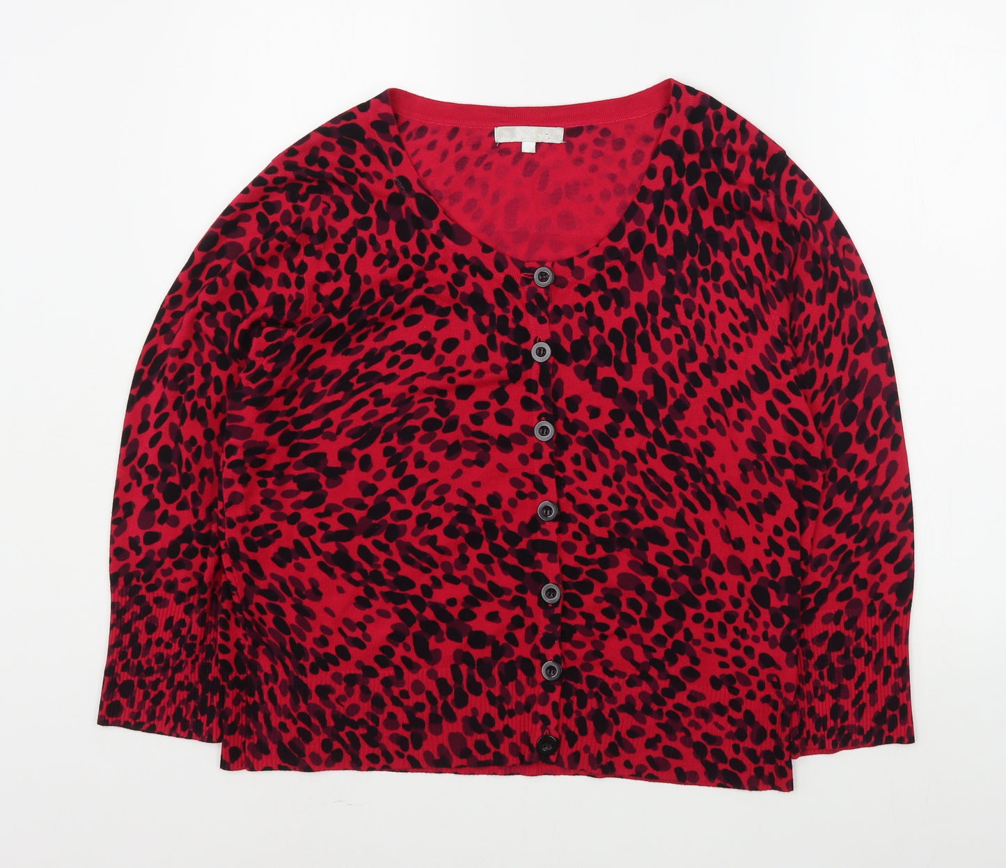 Lakeland Womens Pink Scoop Neck Animal Print Viscose Cardigan Jumper Size 16