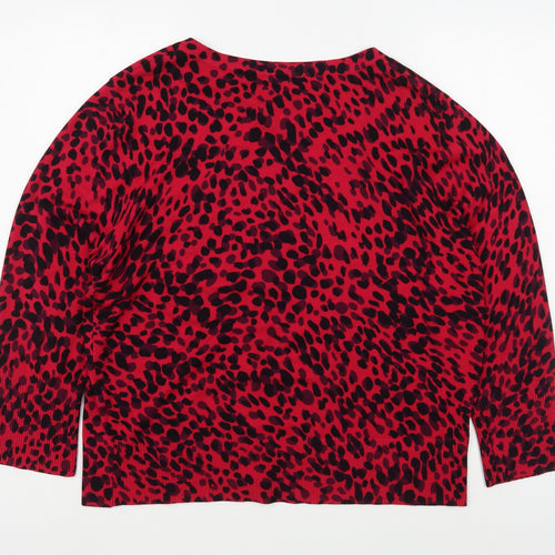 Lakeland Womens Pink Scoop Neck Animal Print Viscose Cardigan Jumper Size 16