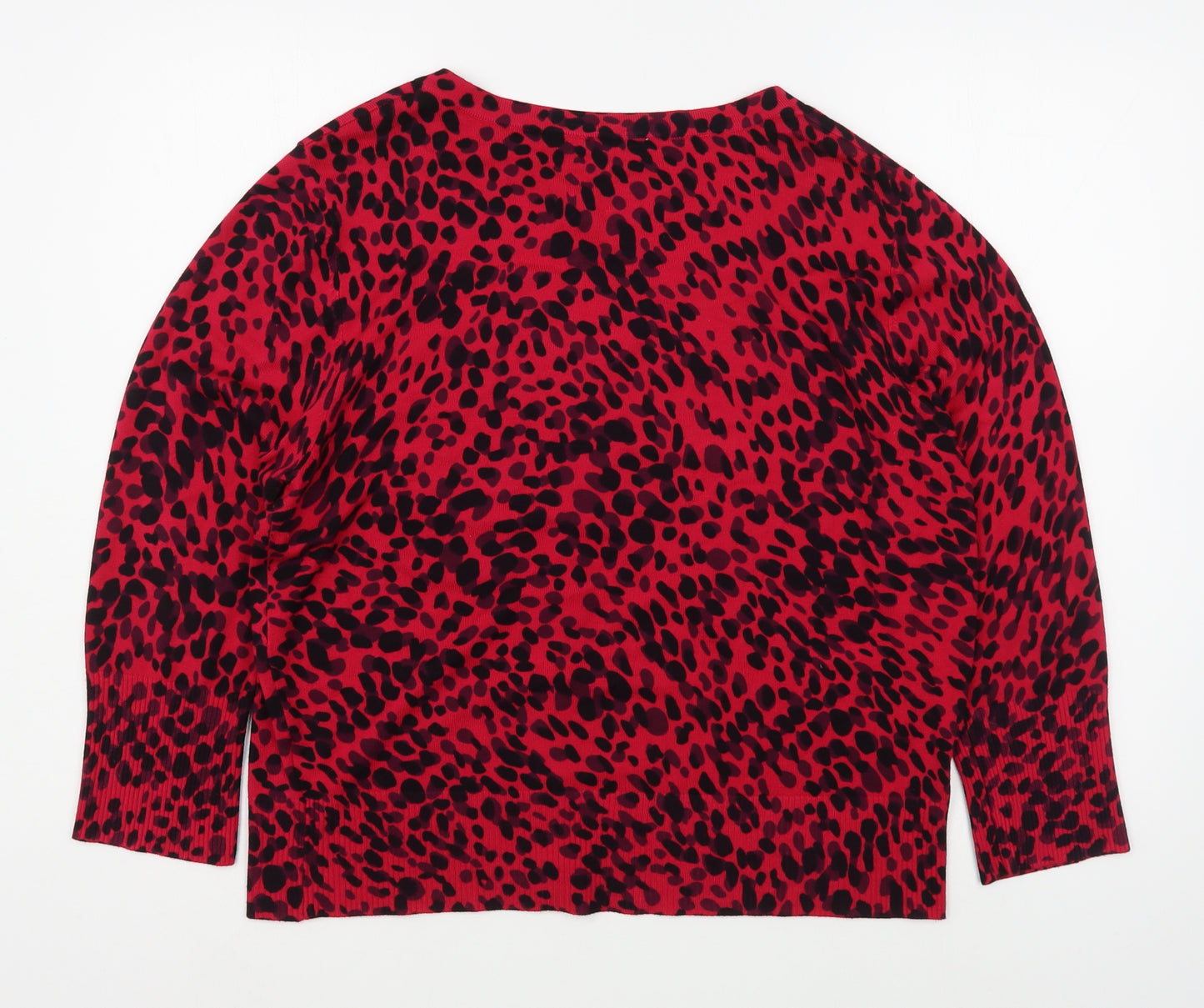 Lakeland Womens Pink Scoop Neck Animal Print Viscose Cardigan Jumper Size 16