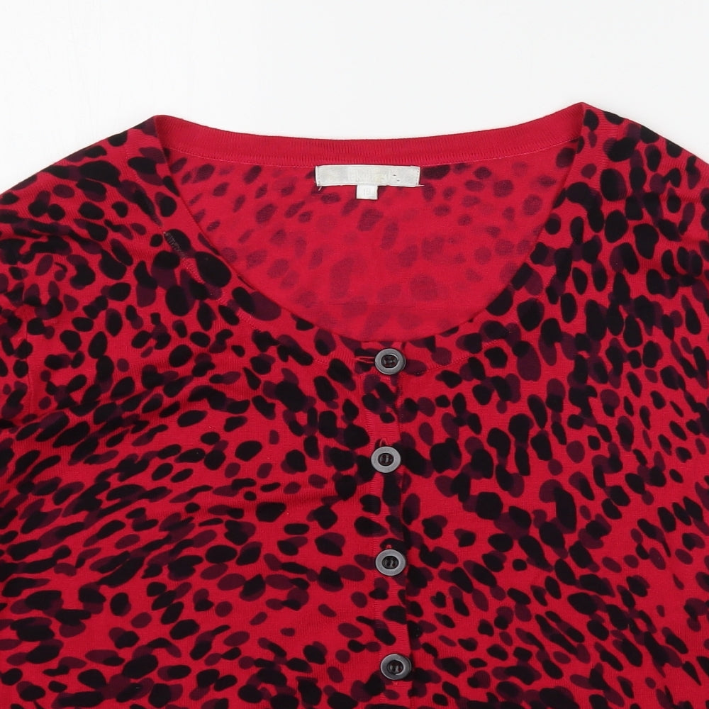 Lakeland Womens Pink Scoop Neck Animal Print Viscose Cardigan Jumper Size 16