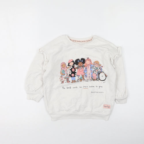 George  Girls White  Cotton Pullover Sweatshirt Size 3-4 Years