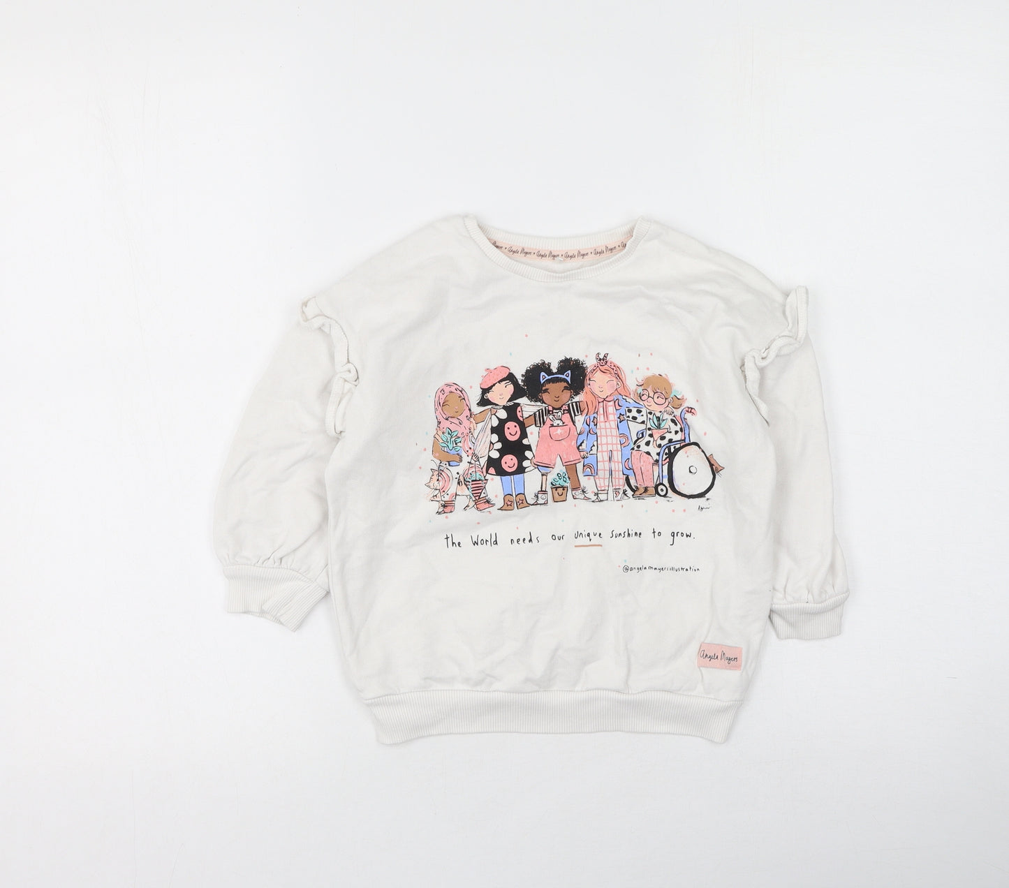 George  Girls White  Cotton Pullover Sweatshirt Size 3-4 Years