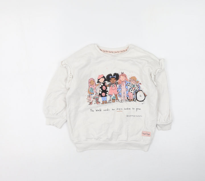 George  Girls White  Cotton Pullover Sweatshirt Size 3-4 Years