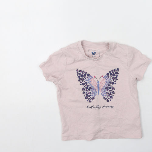 Very  Girls Purple  100% Cotton Basic T-Shirt Size 4-5 Years Round Neck  - Butterflies