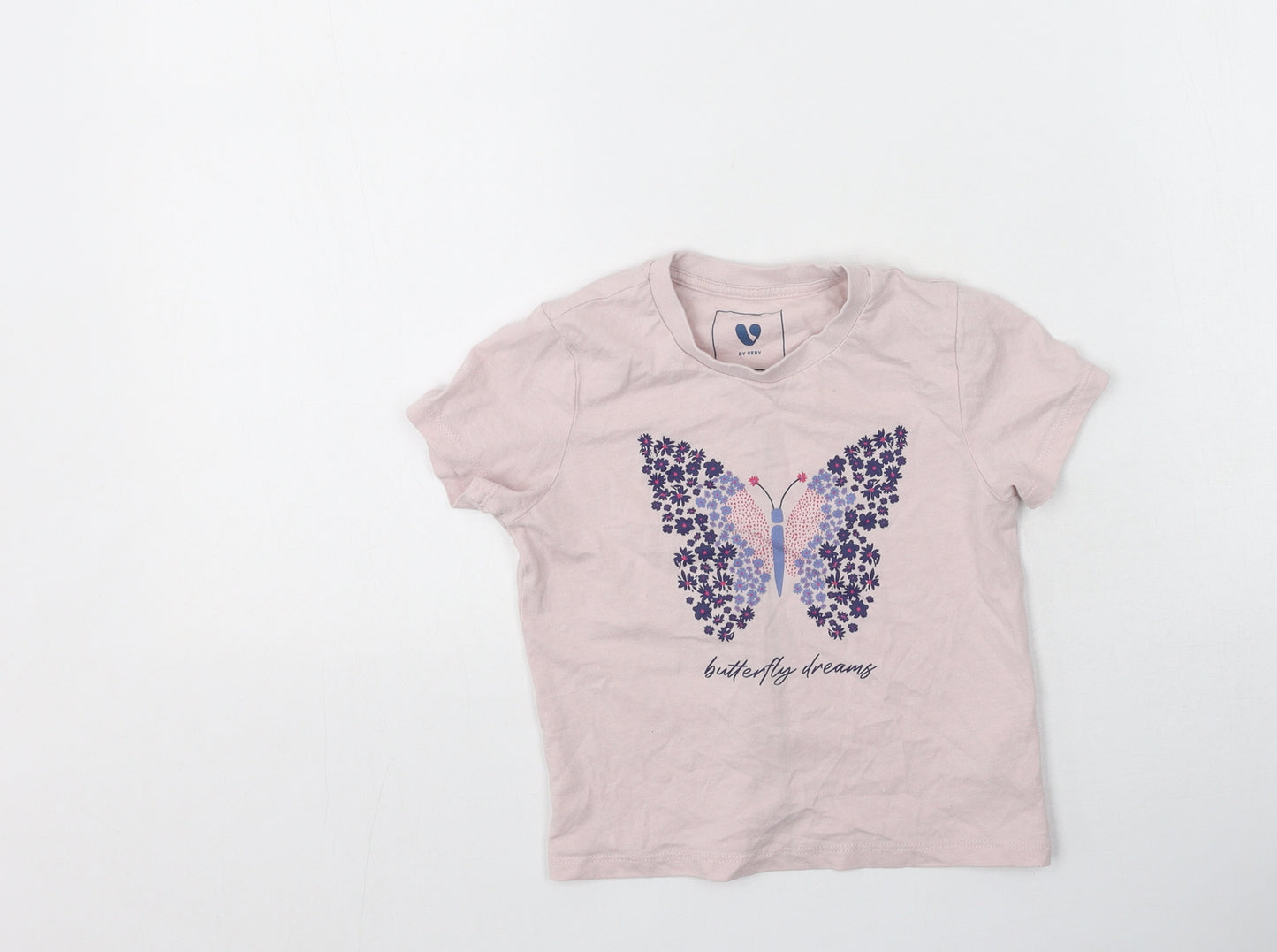 Very  Girls Purple  100% Cotton Basic T-Shirt Size 4-5 Years Round Neck  - Butterflies