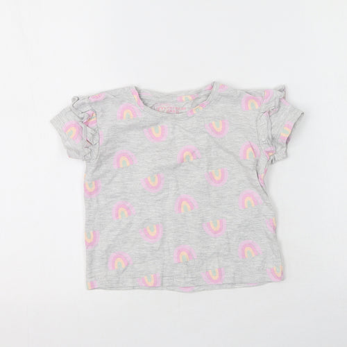Primark Girls Grey  Cotton Basic T-Shirt Size 4-5 Years Round Neck  - Rainbows Throughout