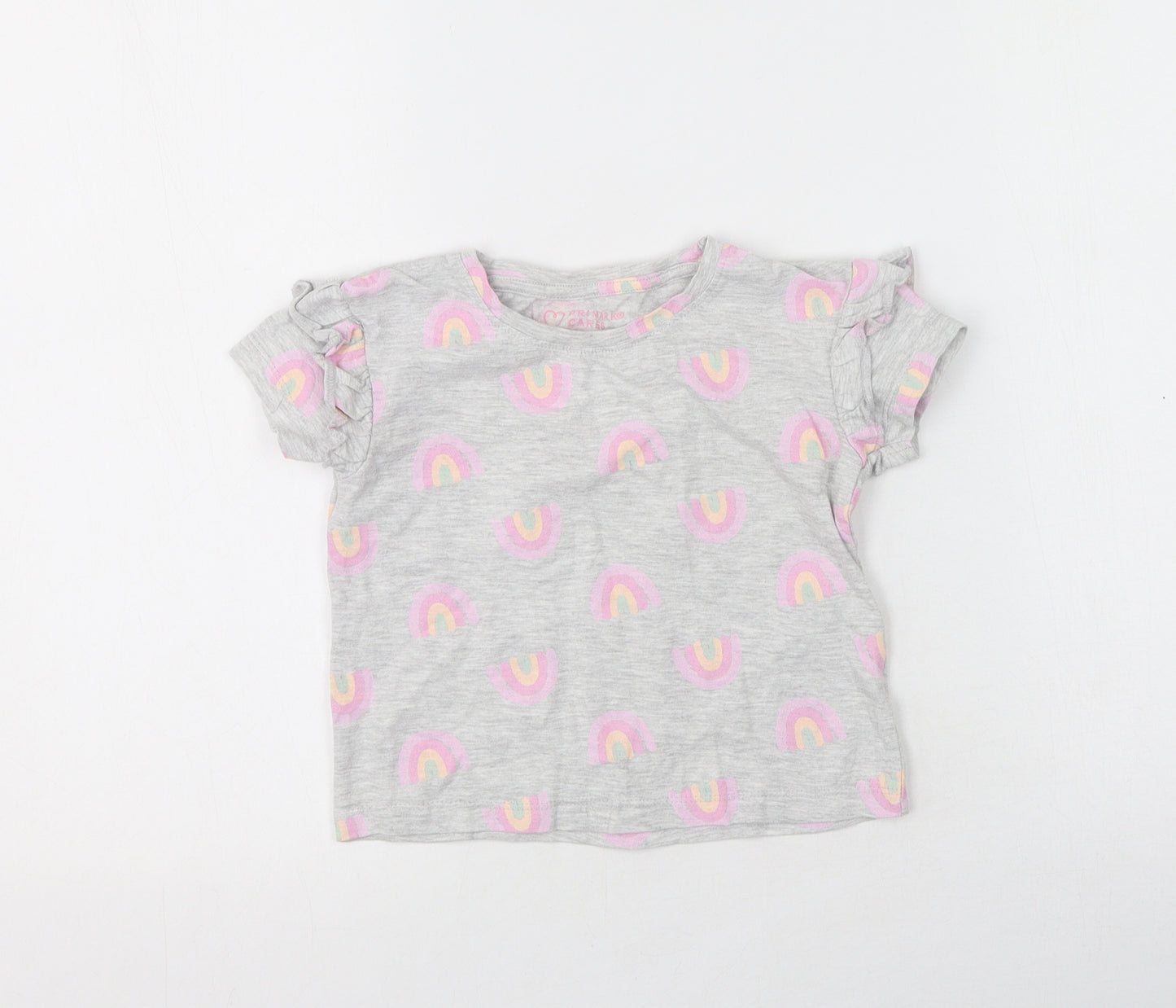 Primark Girls Grey  Cotton Basic T-Shirt Size 4-5 Years Round Neck  - Rainbows Throughout