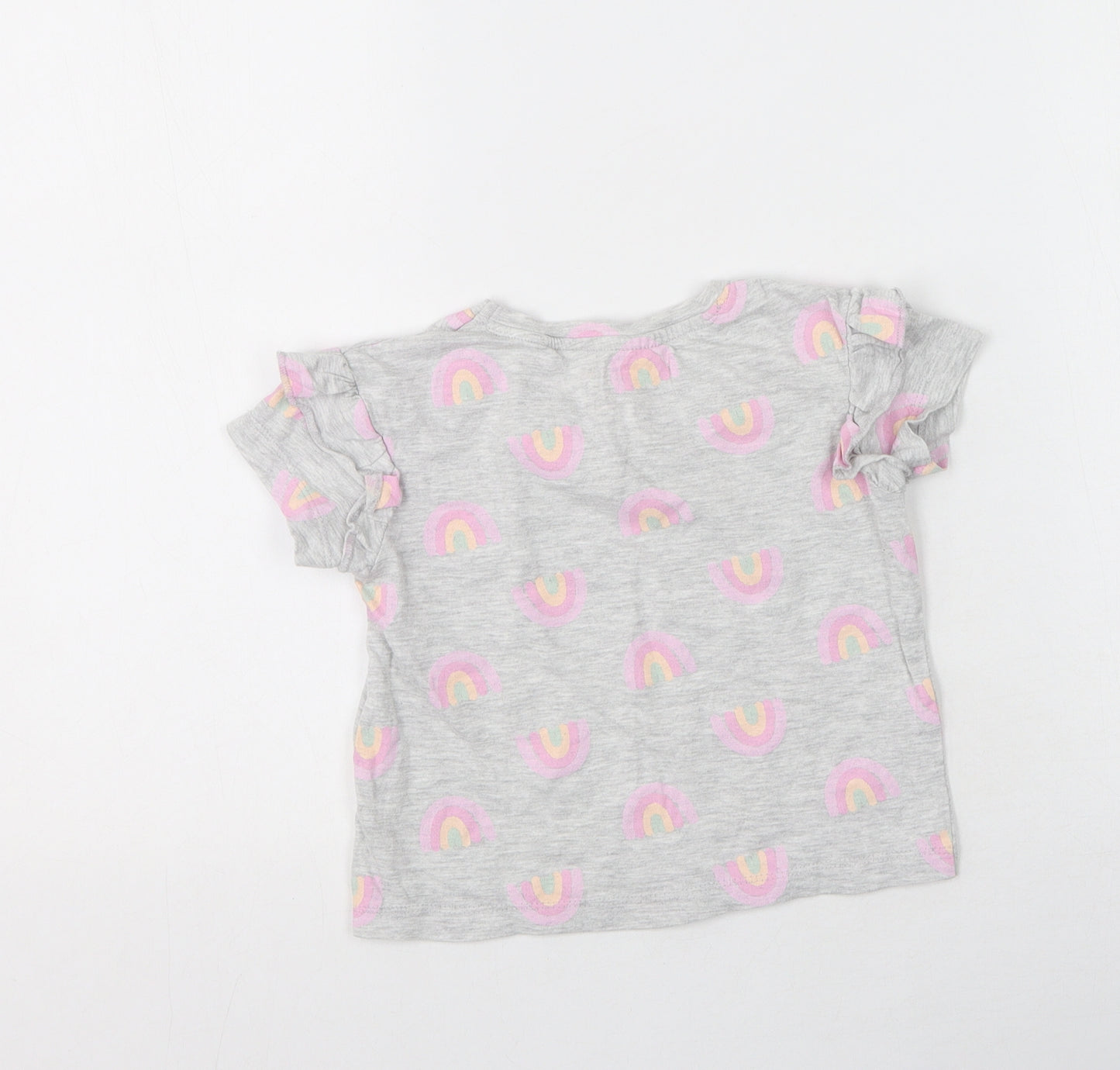 Primark Girls Grey  Cotton Basic T-Shirt Size 4-5 Years Round Neck  - Rainbows Throughout