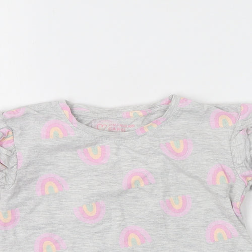 Primark Girls Grey  Cotton Basic T-Shirt Size 4-5 Years Round Neck  - Rainbows Throughout