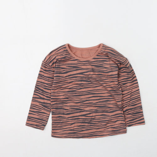 George  Girls Pink Animal Print Cotton Basic Casual Size 12-18 Months Round Neck