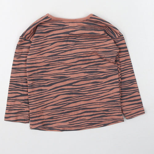 George  Girls Pink Animal Print Cotton Basic Casual Size 12-18 Months Round Neck