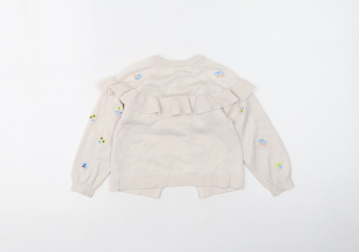 Leigh Tucker Girls Beige Floral Acrylic Cardigan Jumper Size 18-24 Months