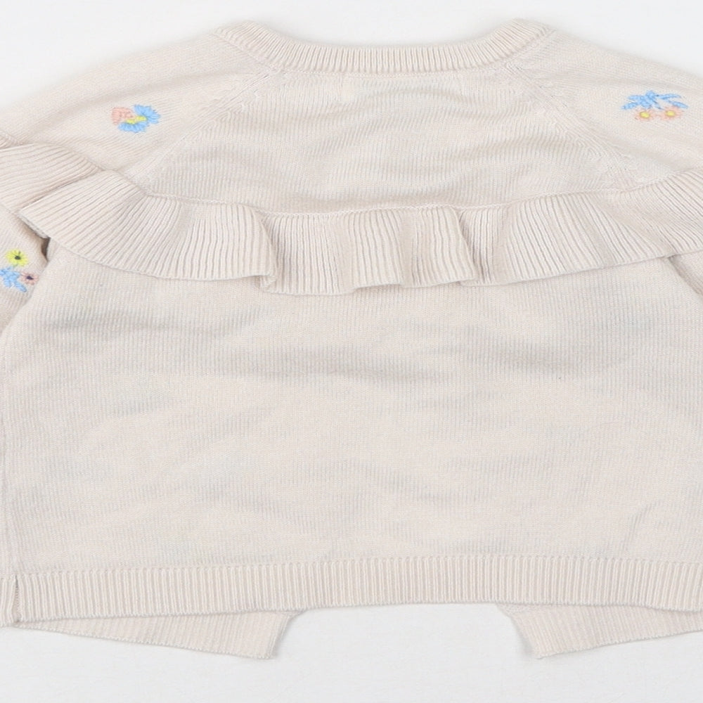 Leigh Tucker Girls Beige Floral Acrylic Cardigan Jumper Size 18-24 Months