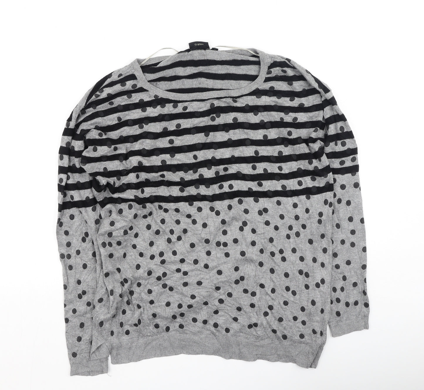 Fransa Womens Grey Striped Viscose Pullover Sweatshirt Size M