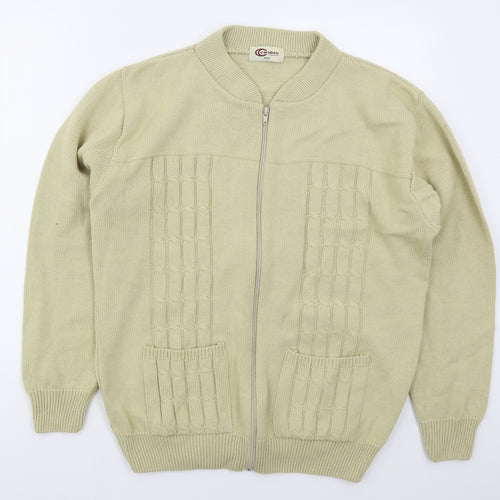 Carabou Mens Beige Crew Neck  Acrylic Full Zip Jumper Size M