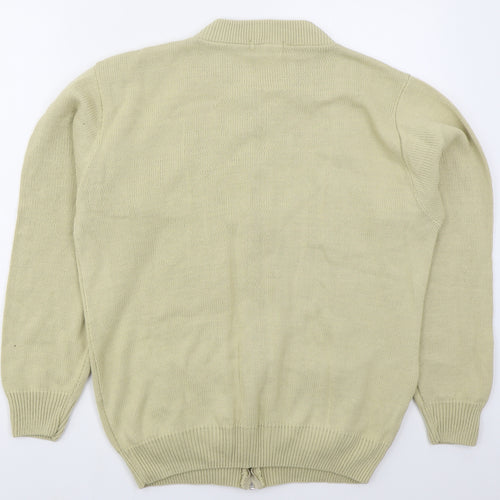 Carabou Mens Beige Crew Neck  Acrylic Full Zip Jumper Size M
