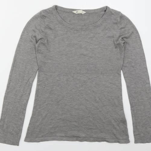H&M Womens Grey Boat Neck  Acrylic Pullover Jumper Size S