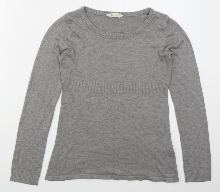 H&M Womens Grey Boat Neck Acrylic Pullover Jumper Size S