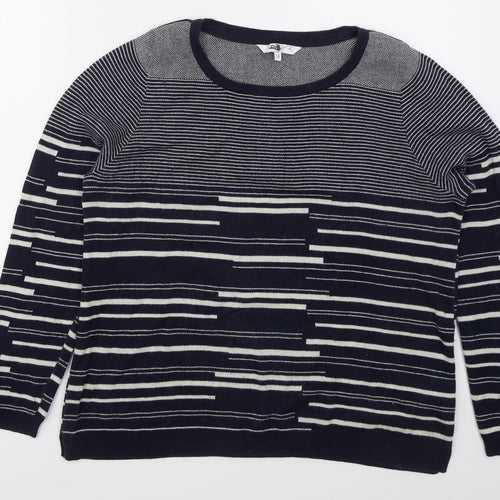 Jasper Conran Womens Blue Round Neck Striped Cotton Pullover Jumper Size 16